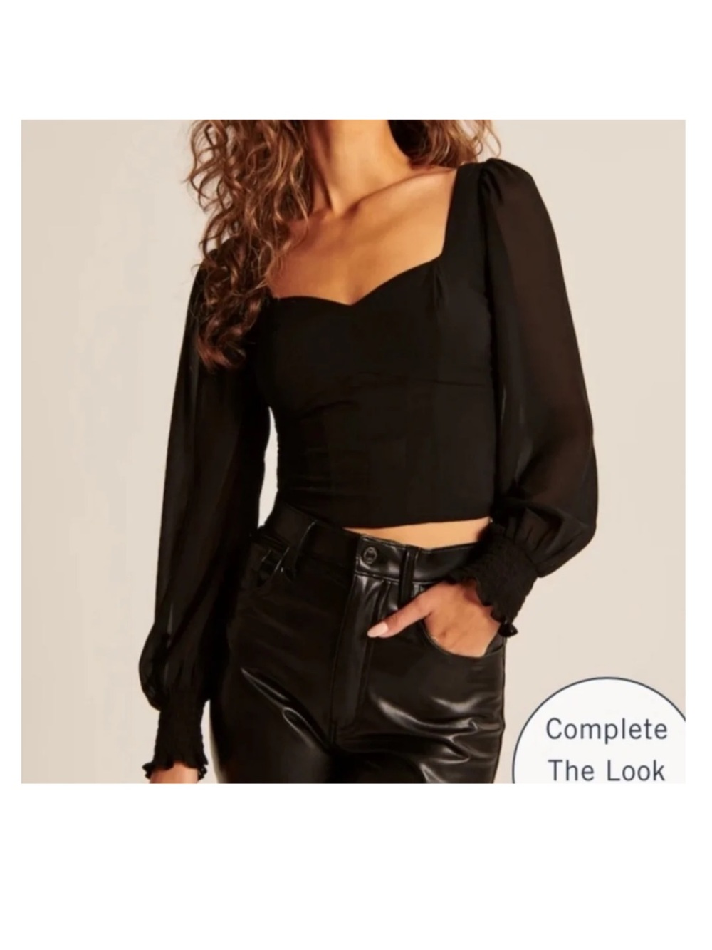 Black Sweetheart Neck Puff-Sleeve sheer top